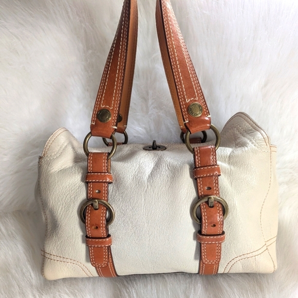 Vintage Y2K Coach Chelsea Pebbled Leather Neutral Satchel Shoulder Bag 10953 - Picture 7 of 13